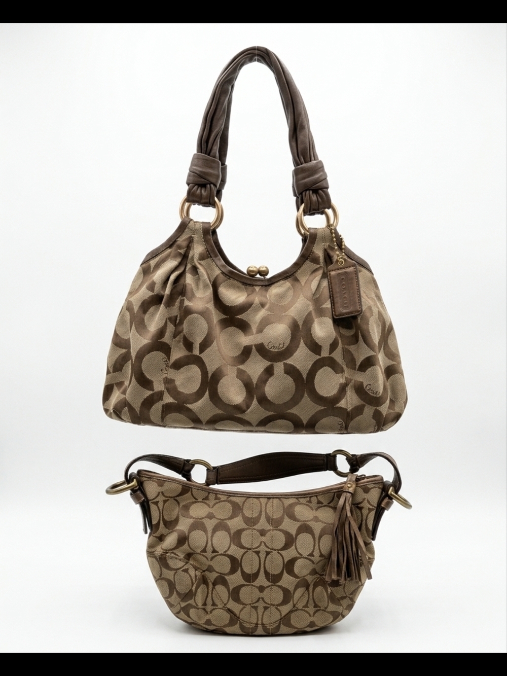 Bundle 2 Vintage Coach Bags Madison Op Art Sabrina Satchel & Ergo Signature Hobo